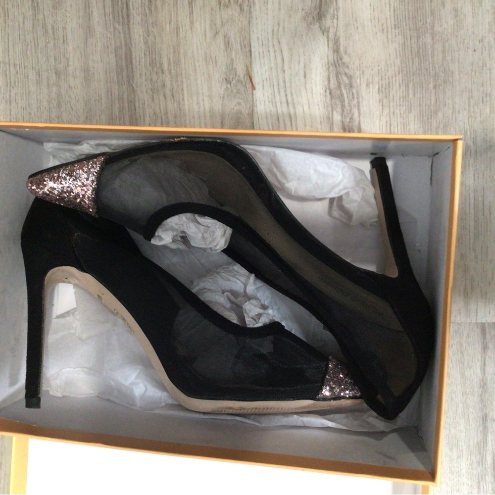 Public Desire Black Heels with Glittering Rose Gold Tips